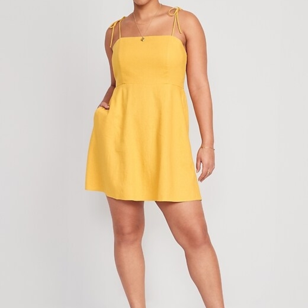 Old Navy Yellow Square Neck A-Line Mini Dress